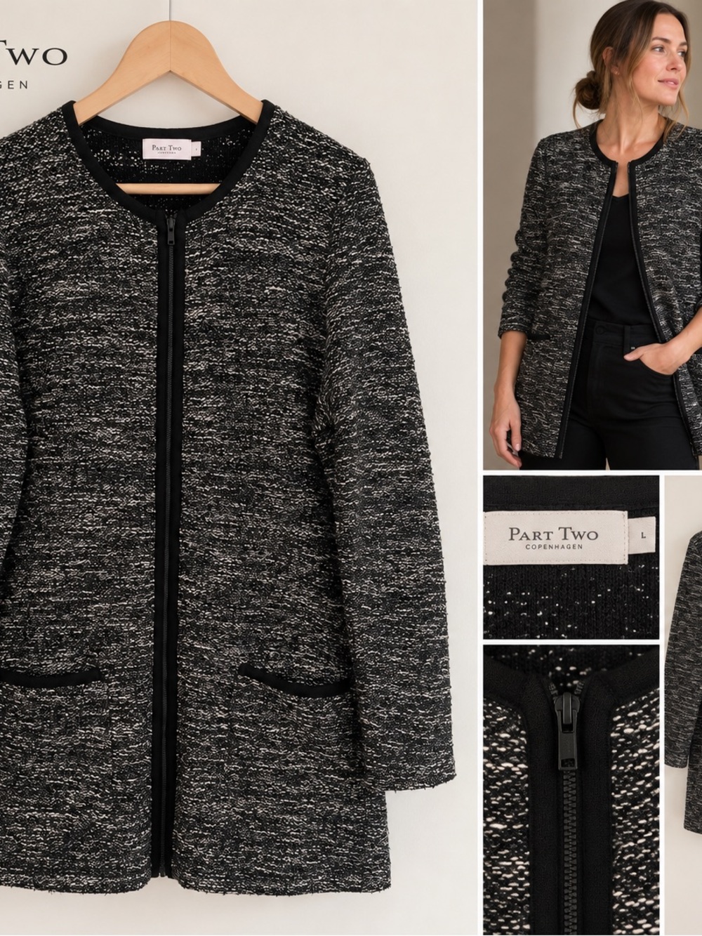Part Two Copenhagen Textured Bouclé Zip Jacket – Size L
